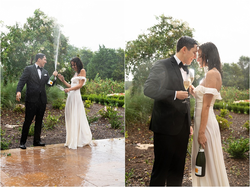 Hurricane Florence 2018 wedding couple in Rain shoot Ballantyne Hotel