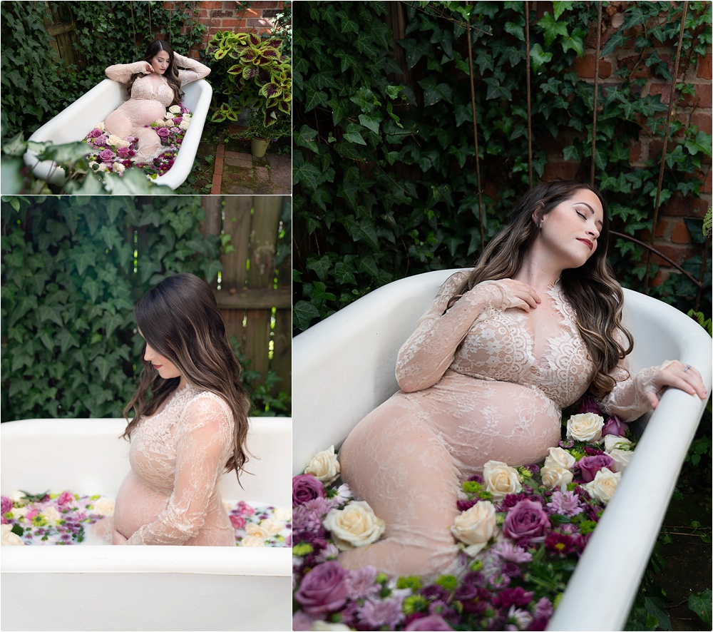 floral tub photo shoot for maternity in Charlotte nc