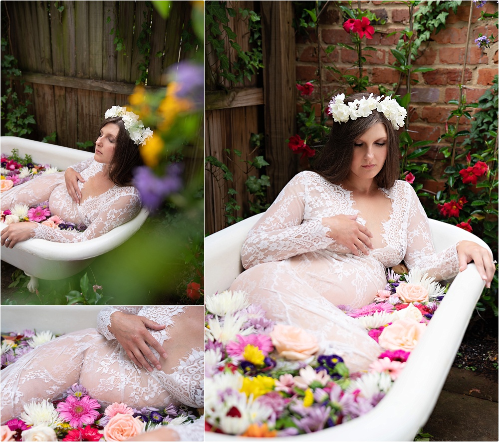 Charlotte maternity photos lace dress tub