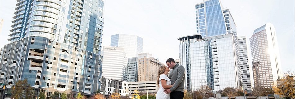 Uptown Charlotte Engagement photos Romare Bearden Park